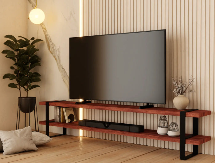 Mueble para TV Escandinavo de Madera para Televisión o Pantalla De 65" a 85" (2.00m) - PIno tono Nogal - Casa Ferro