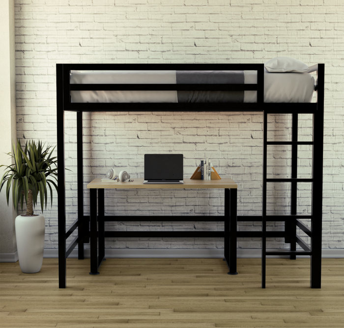 Litera con Escritorio de dos niveles - Estilo Industrial - Acero Negro - Casa Ferro