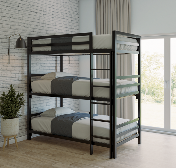 Litera Triple para Niños y Adultos - Estilo Industrial - Acero Negro - Casa Ferro
