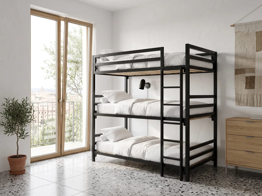 Litera triple industrial de acero negro para adultos