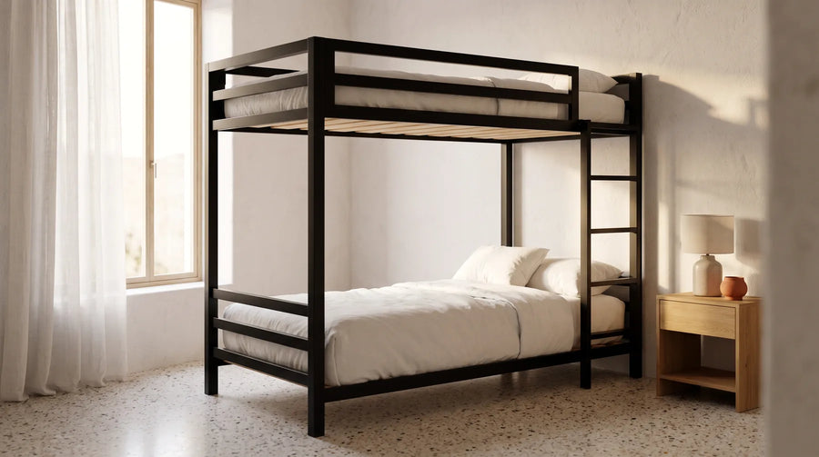 Litera individual de dos niveles industrial de acero negro para adultos