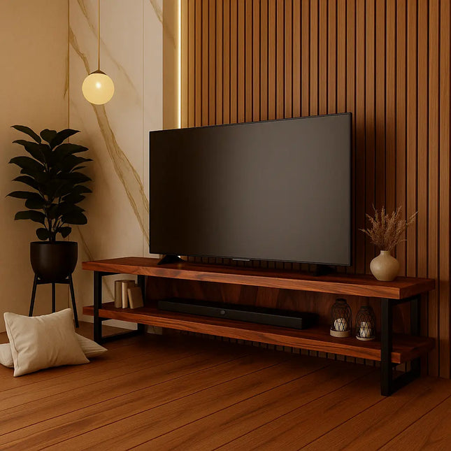 Mueble para TV Escandinavo de Madera para Televisión o Pantalla De 65" a 85" (2.00m)- Parota natural - Casa Ferro