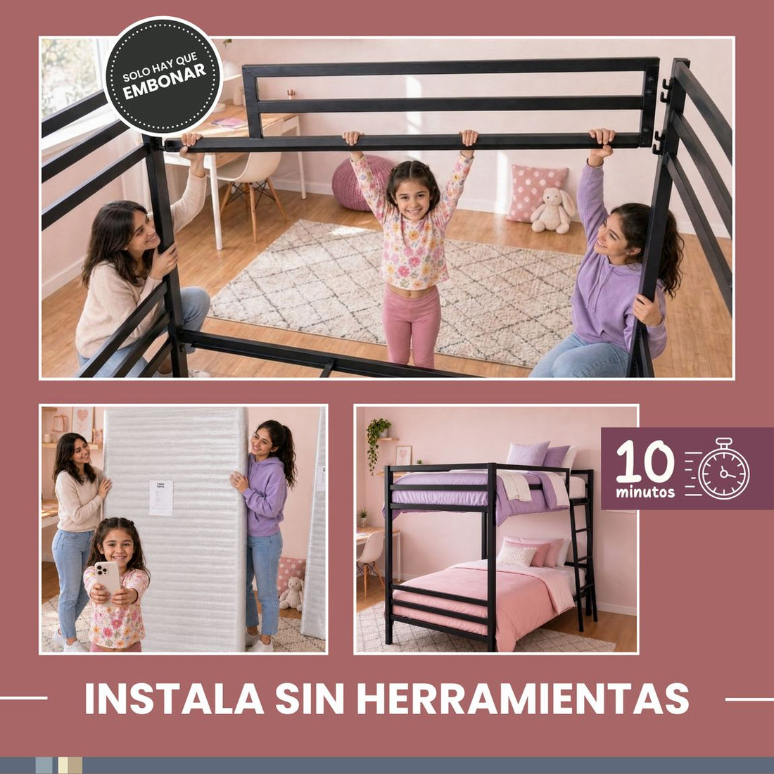 Armado de Litera Individual de dos niveles - Estilo Industrial- Acero Negro