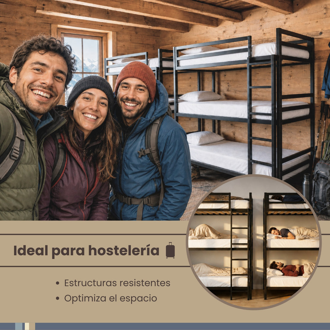 Litera Triple para Niños y Adultos - Estilo Industrial - Acero Negro