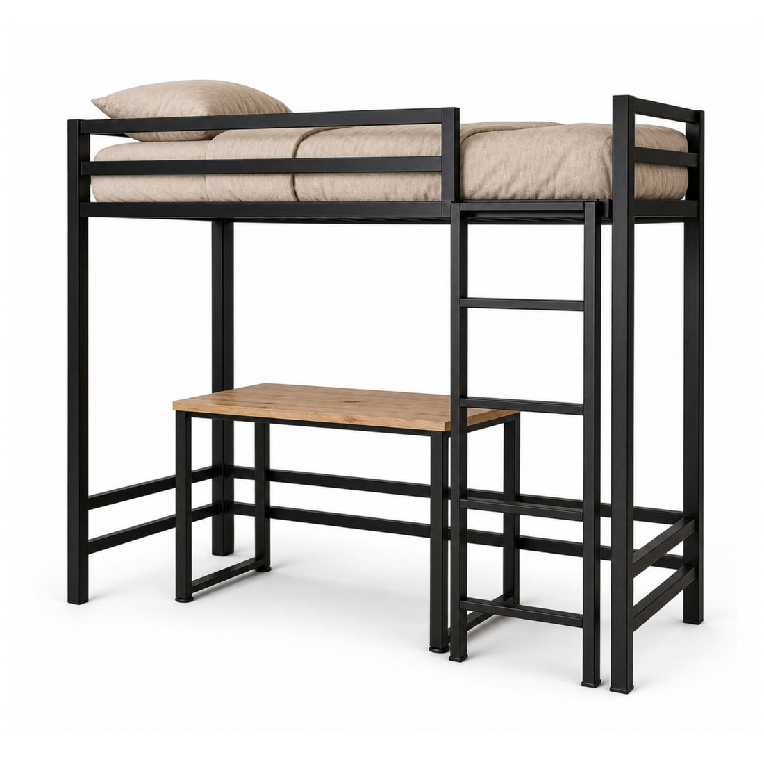Armado de Litera con Escritorio de dos niveles - Estilo Industrial - Acero Negro
