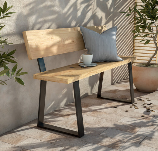 Banca con Respaldo Resistente de Madera Maciza y Metal