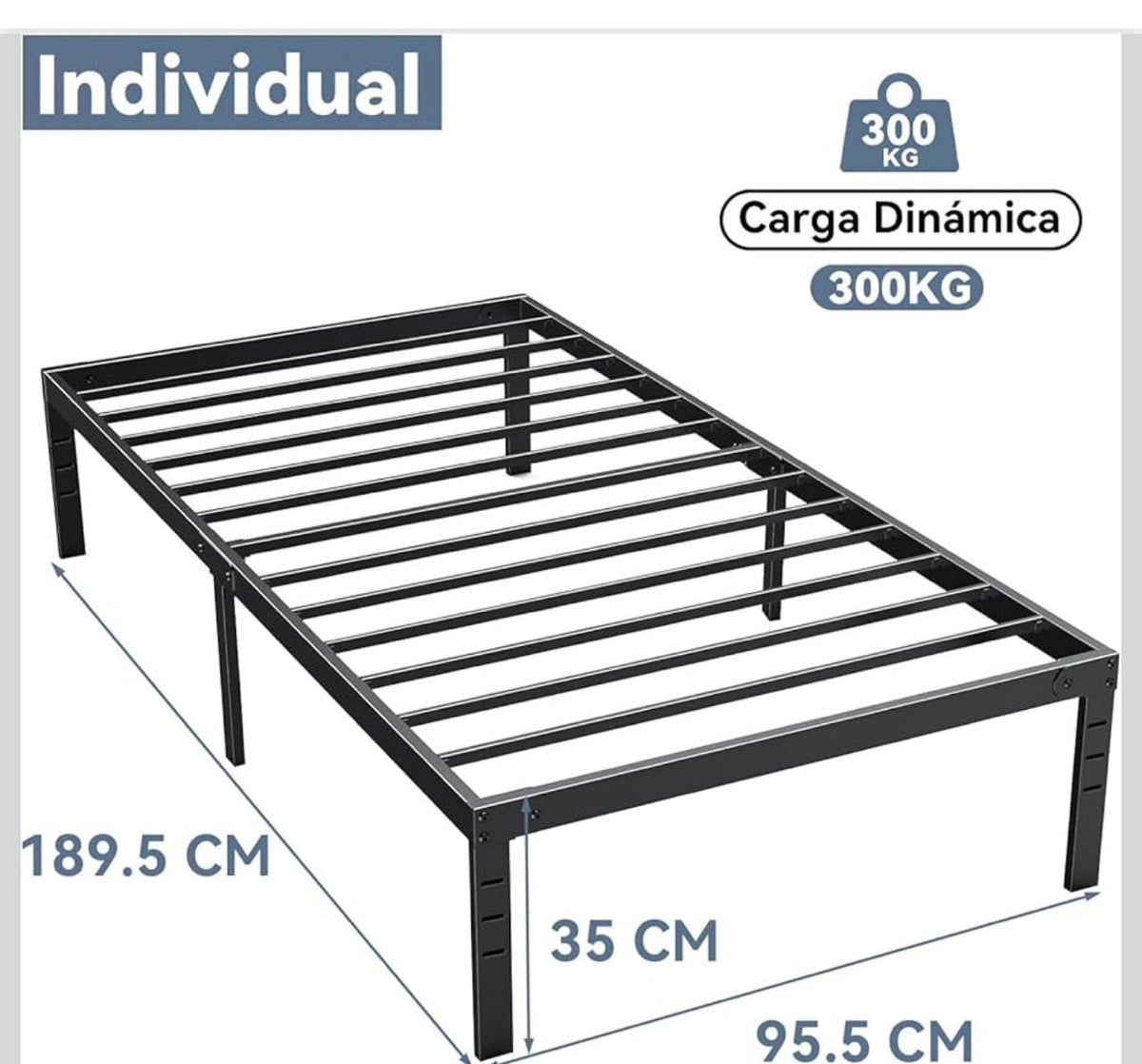 Plataforma de acero individual para hotel 189.5 × 95.5 × 35 cm, 300 kg