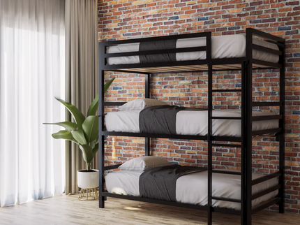 Litera Triple para Niños y Adultos - Estilo Industrial - Acero Negro - Casa Ferro