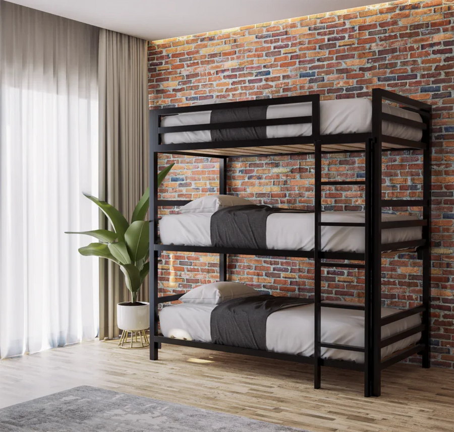 Litera Triple para Niños y Adultos - Estilo Industrial - Acero Negro - Casa Ferro