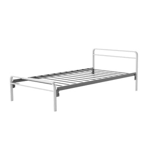 Cama Basic individual de tubo de acero para hotel, blanca