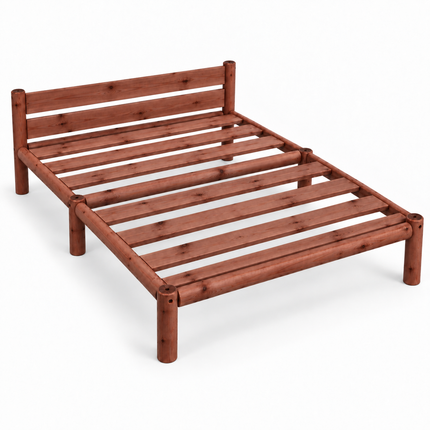 Cama de madera Nara matrimonial, acabado Nogal
