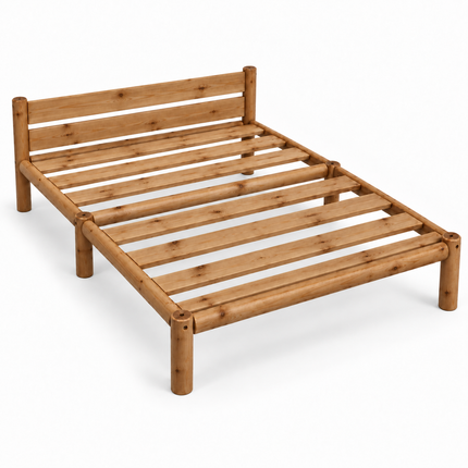 Cama de madera Nara matrimonial, acabado Olmo