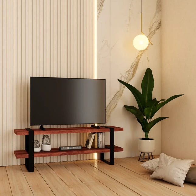Mueble para TV Escandinavo de Madera para Televisión o Pantalla Hasta 55" (1.20m) - Pino tono Nogal - Casa Ferro