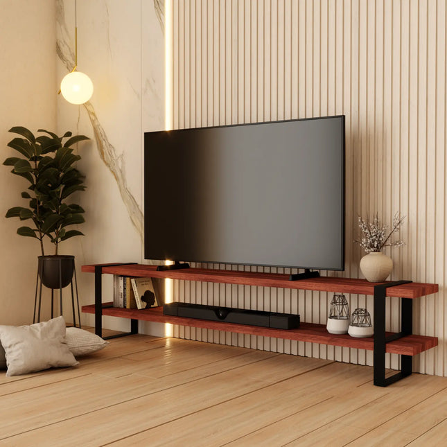 Mueble para TV Escandinavo de Madera para Televisión o Pantalla De 65" a 85" (2.00m) - PIno tono Nogal - Casa Ferro