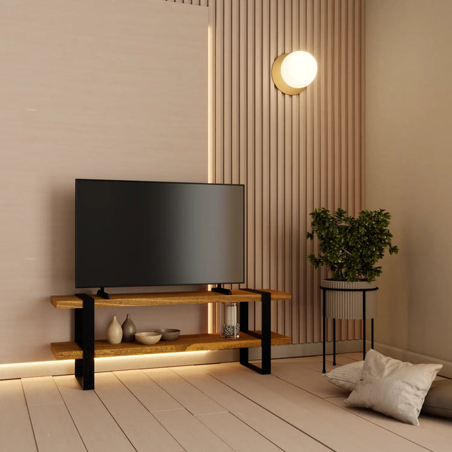Mueble para TV Escandinavo de Madera para Televisión o Pantalla Hasta 55" (1.20m) - Pino tono Olmo - Casa Ferro