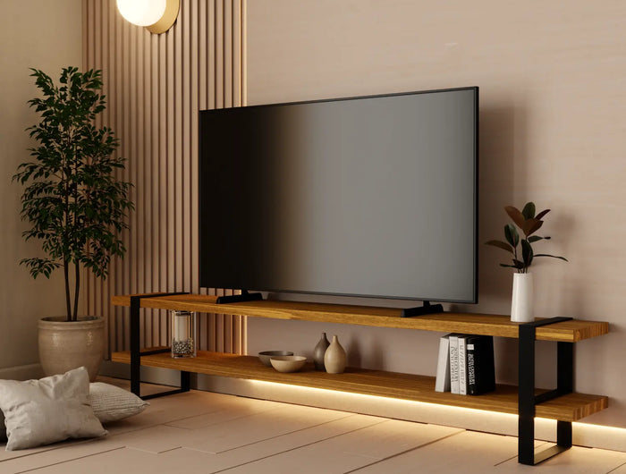 Mueble para TV Escandinavo de Madera para Televisión o Pantalla De 65" a 85" (2.00m) - Pino tono Olmo - Casa Ferro