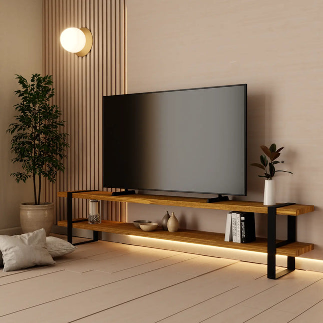 Mueble para TV Escandinavo de Madera para Televisión o Pantalla De 65" a 85" (2.00m) - Pino tono Olmo - Casa Ferro