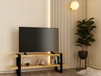 Mueble para TV Escandinavo de Madera para Televisión o Pantalla Hasta 55" (1.20m) - Pino tono Natural - Casa Ferro