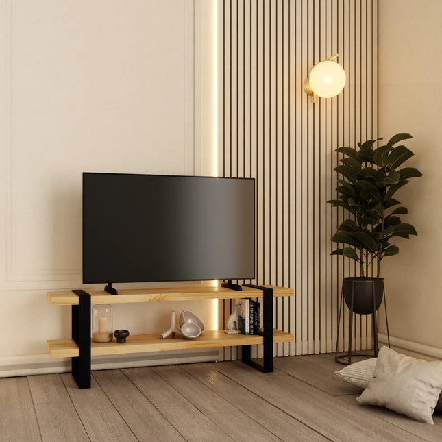 Mueble para TV Escandinavo de Madera para Televisión o Pantalla Hasta 55" (1.20m) - Pino tono Natural - Casa Ferro
