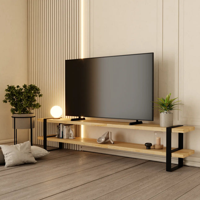 Mueble para TV Escandinavo de Madera para Televisión o Pantalla De 65" a 85" (2.00m) - Pino tono Natural - Casa Ferro