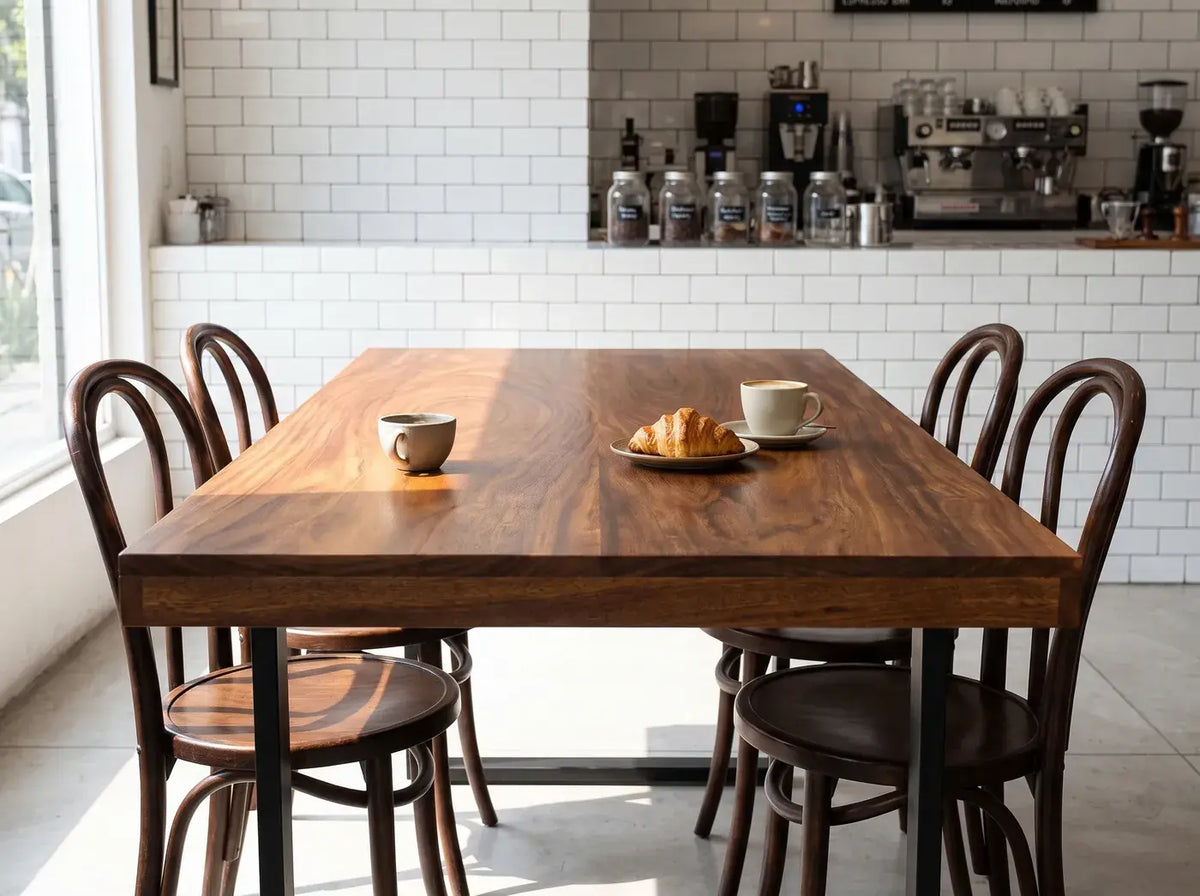 Cafetería · mesa 150 × 90 cm