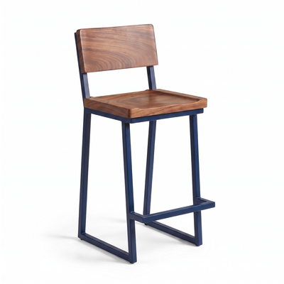 Banco de Acero y Madera con Respaldo y Reposapiés en azul real
