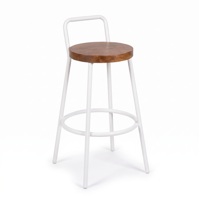 Banco Redondo con Respaldo de Acero y Madera en blanco