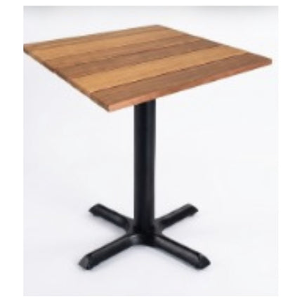 Mesa de cumarú 60×60 cm real con base cruz de fierro fundido