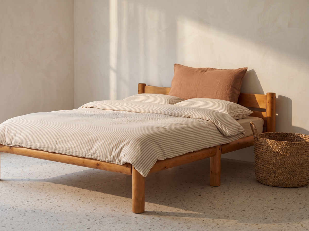 Cama de madera Nara en acabado Olmo, tono miel