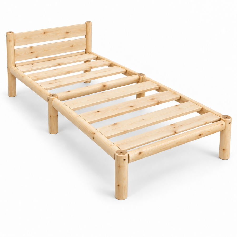 Cama de madera individual Nara en pino natural con cabecera