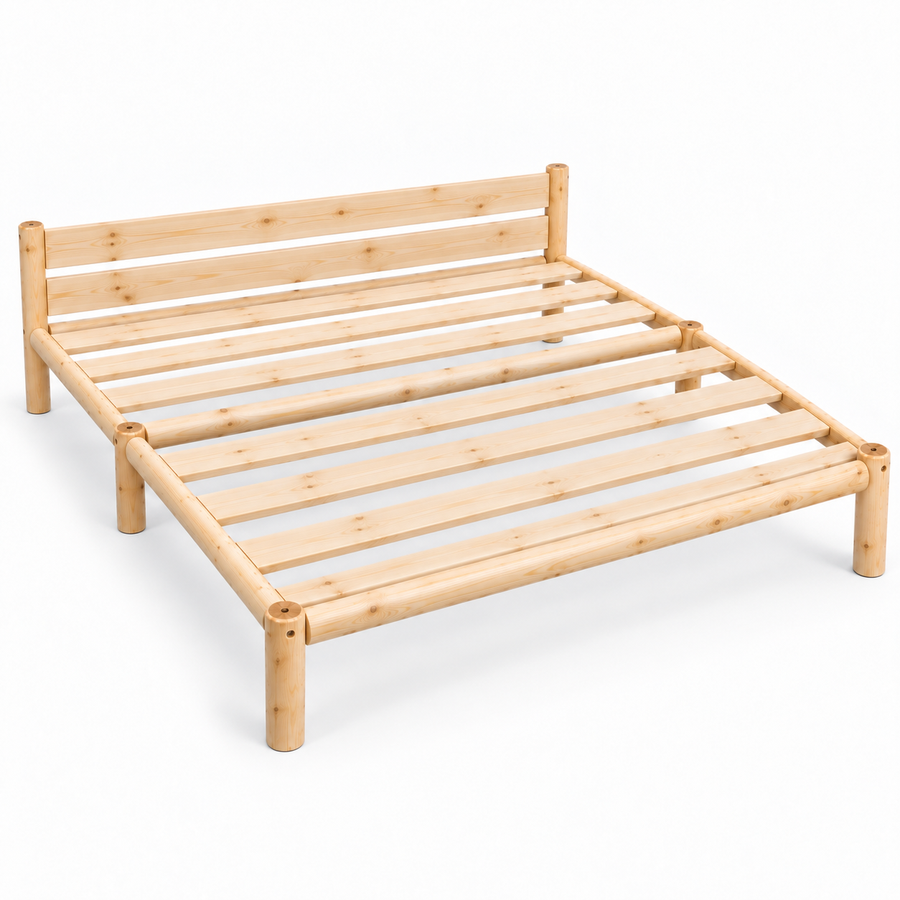 Cama de madera king size Nara en pino natural con cabecera