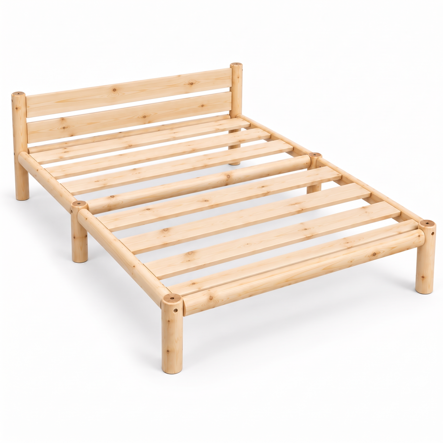 Cama de madera queen size Nara en pino natural con cabecera