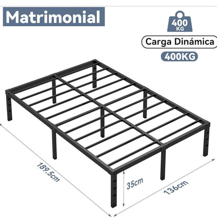 Plataforma de acero matrimonial para hotel 189.5 × 136 × 35 cm, 400 kg