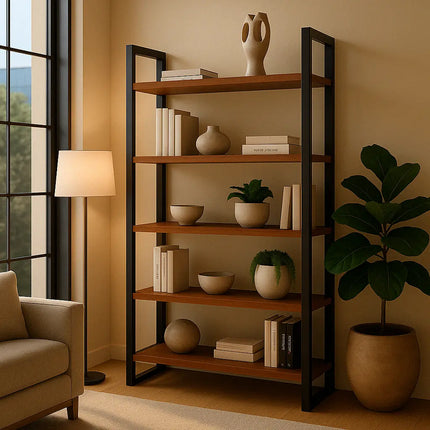 Elegante Librero de Madera Premium Pino Tono Nogal - Casa Ferro