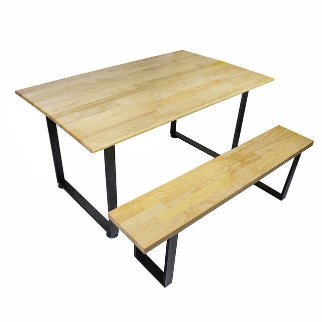 Juego de Mesa de Madera Pino Natural interior con bancas - Madera y Acero