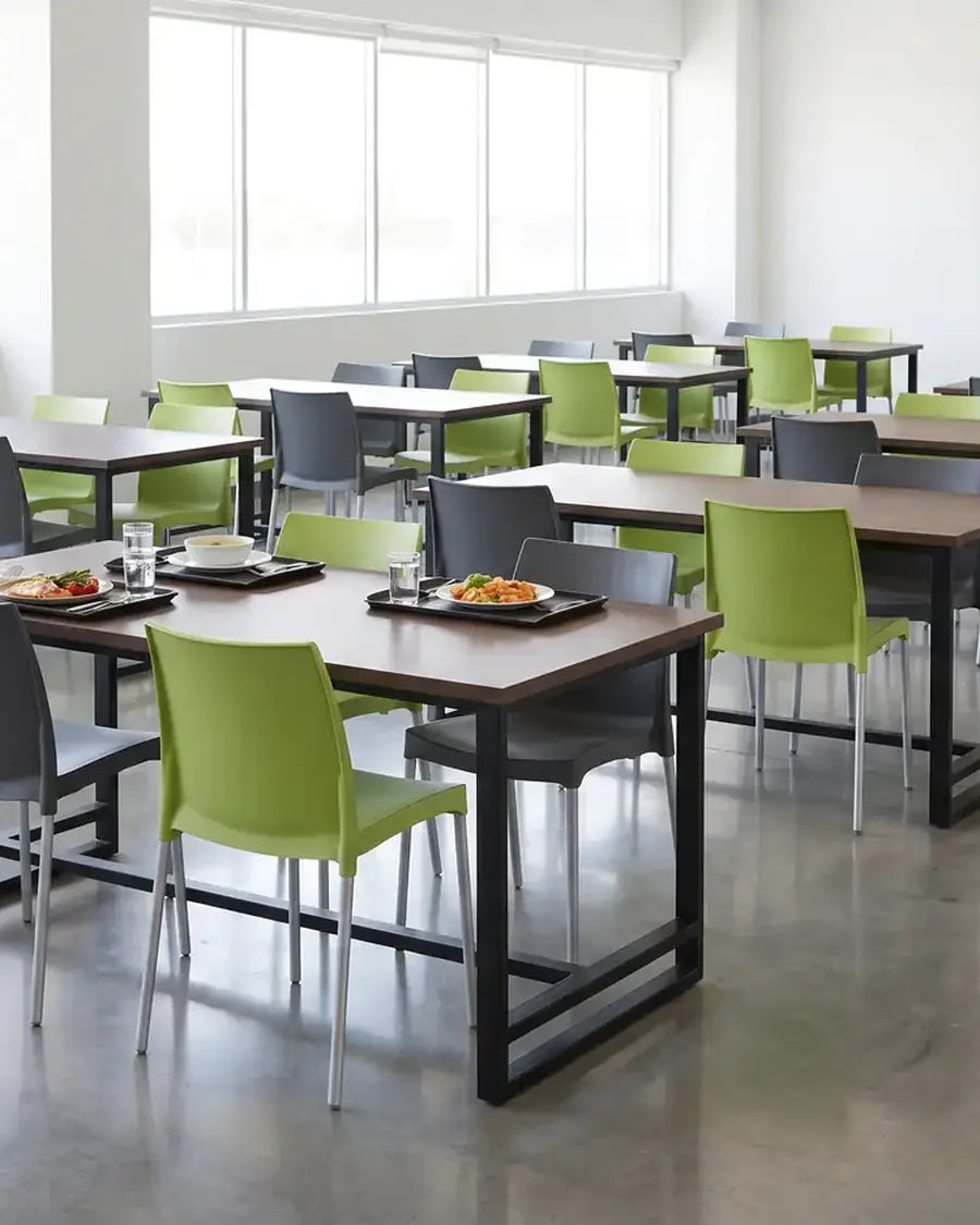 Comedor de empleados con mesas de comedor industrial de MDF y acero Casa Ferro