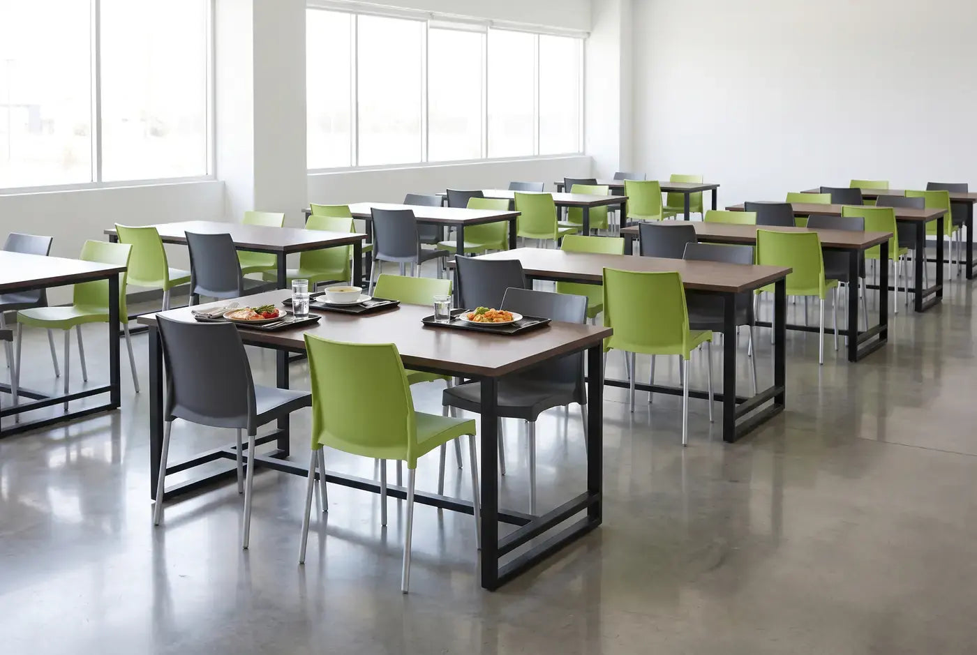 Comedor de empleados con mesas de comedor industrial de MDF 18 mm y acero negro Casa Ferro