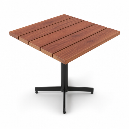 Mesa de cumarú 60×60 cm, tablas de 12 cm, pedestal estándar