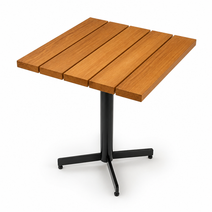 Mesa de teka 60×60 cm, tablas de 12 cm, pedestal estándar