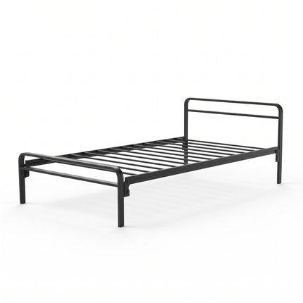Cama Basic matrimonial de tubo de acero para hotel, negra, 200 × 137 × 120 cm