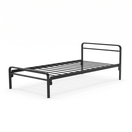 Cama Basic individual de tubo de acero para hotel, negra