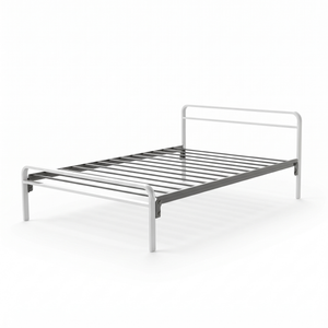 Cama Basic matrimonial de tubo de acero para hotel, blanca, 200 × 137 × 120 cm