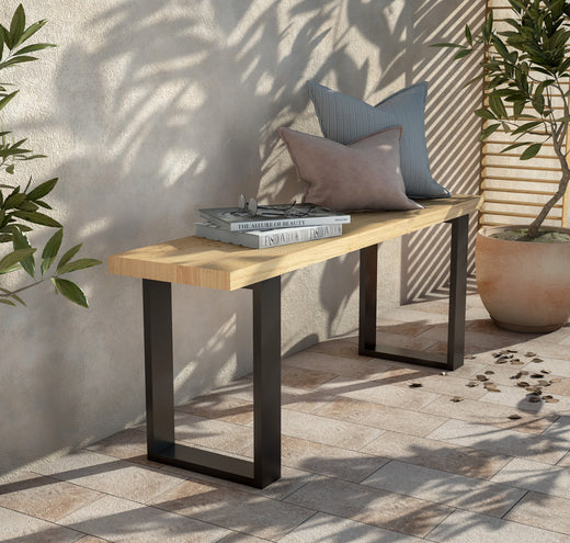 Banca Compacta de Madera Maciza y Metal 90 cm