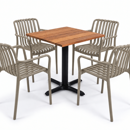Kit terraza para 4 · Mesa de cumarú 80×80 + 4 sillas Palma con descansabrazos Beige - Casa Ferro