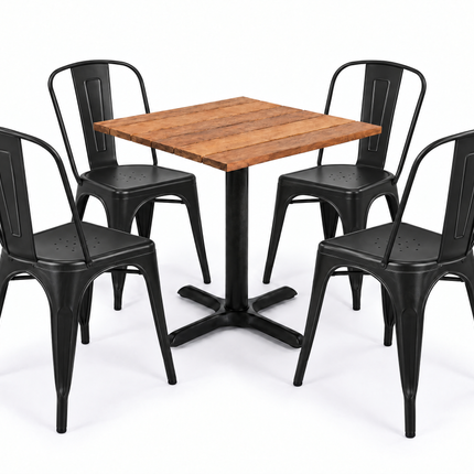 Kit terraza para 4 · Mesa de cumarú 80×80 + 4 sillas Tolix Tolix Negro - Casa Ferro
