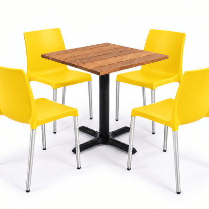 Kit terraza para 4 · Mesa de cumarú 80×80 + 4 sillas Vivanti Amarillo - Casa Ferro