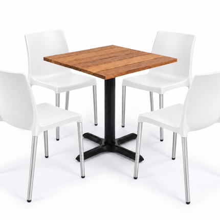 Kit terraza para 4 · Mesa de cumarú 80×80 + 4 sillas Vivanti Blanco - Casa Ferro