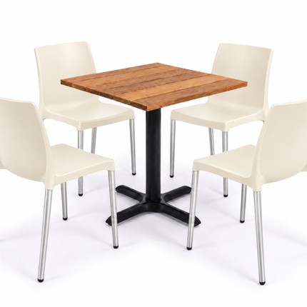 Kit terraza para 4 · Mesa de cumarú 80×80 + 4 sillas Vivanti Crema - Casa Ferro