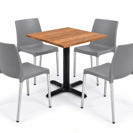 Kit terraza para 4 · Mesa de cumarú 80×80 + 4 sillas Vivanti Gris - Casa Ferro