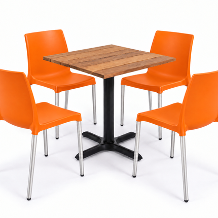 Kit terraza para 4 · Mesa de cumarú 80×80 + 4 sillas Vivanti Naranja - Casa Ferro